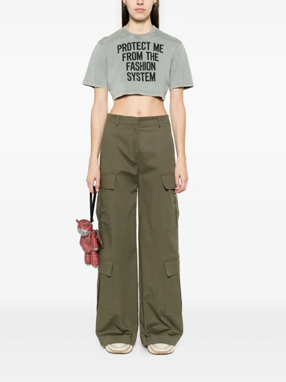 Text-Print Cropped T-Shirt