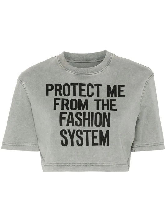 Text-Print Cropped T-Shirt