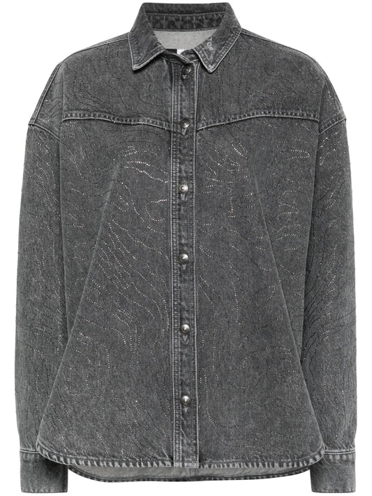 Rhinestone-Embellished Denim Shirt