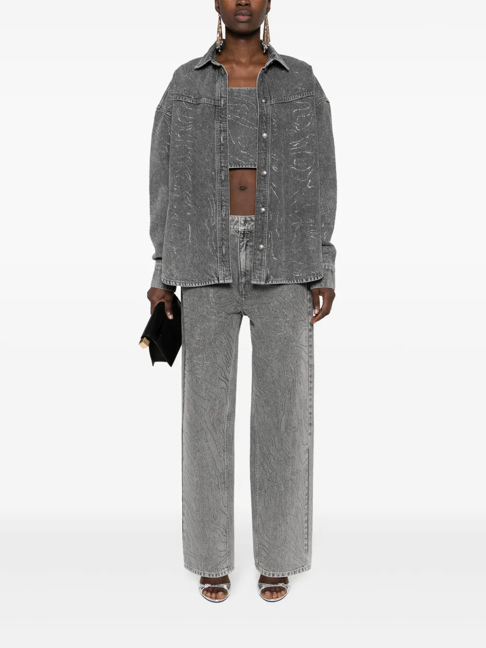 Rhinestone-Embellished Denim Shirt