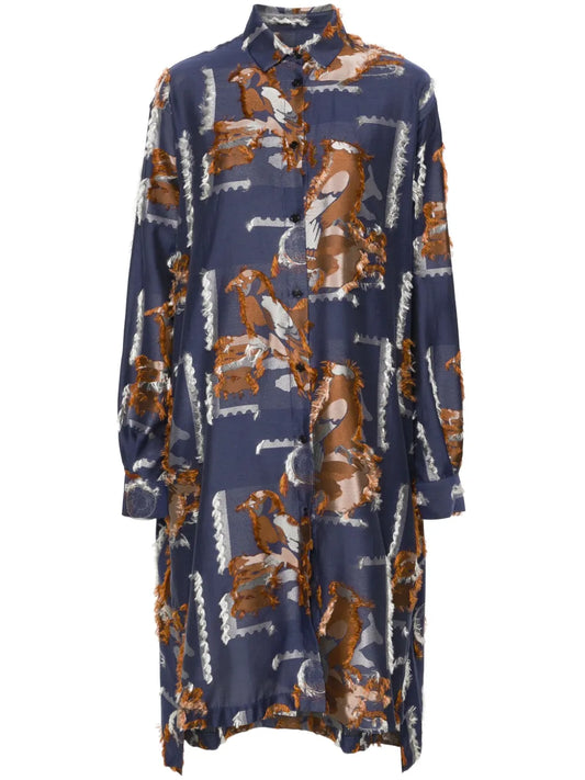 Tape Bird-Pattern Midi Dress