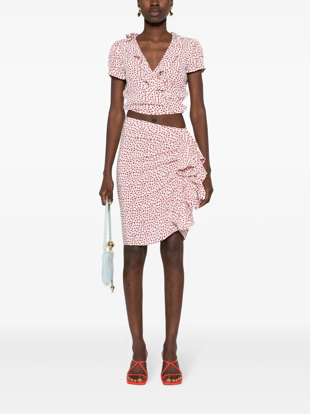 Heart-Print Frilled Mini Skirt