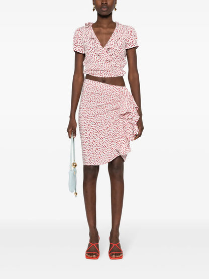 Heart-Print Frilled Mini Skirt
