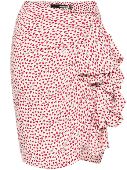 Heart-Print Frilled Mini Skirt