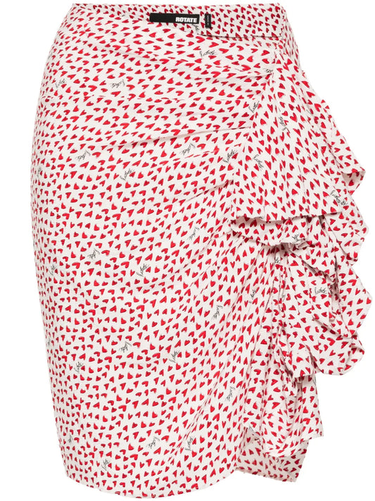 Heart-Print Frilled Mini Skirt
