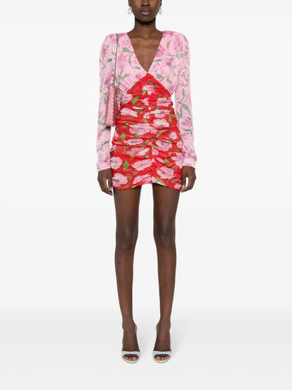 Floral-Print Sequined Mini Dress