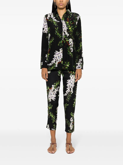 Floral-Print Silk Trousers