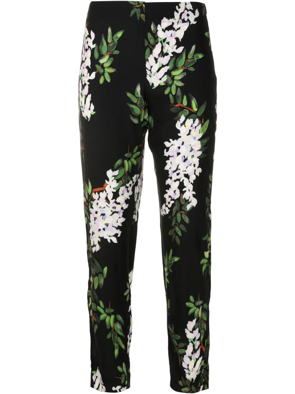Floral-Print Silk Trousers