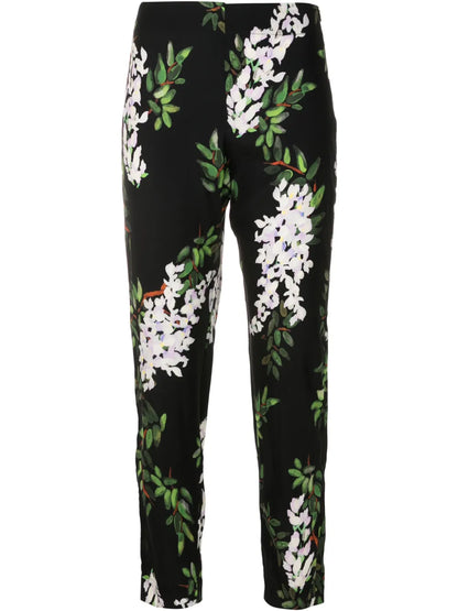 Floral-Print Silk Trousers
