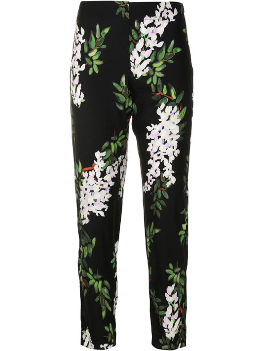 Floral-Print Silk Trousers
