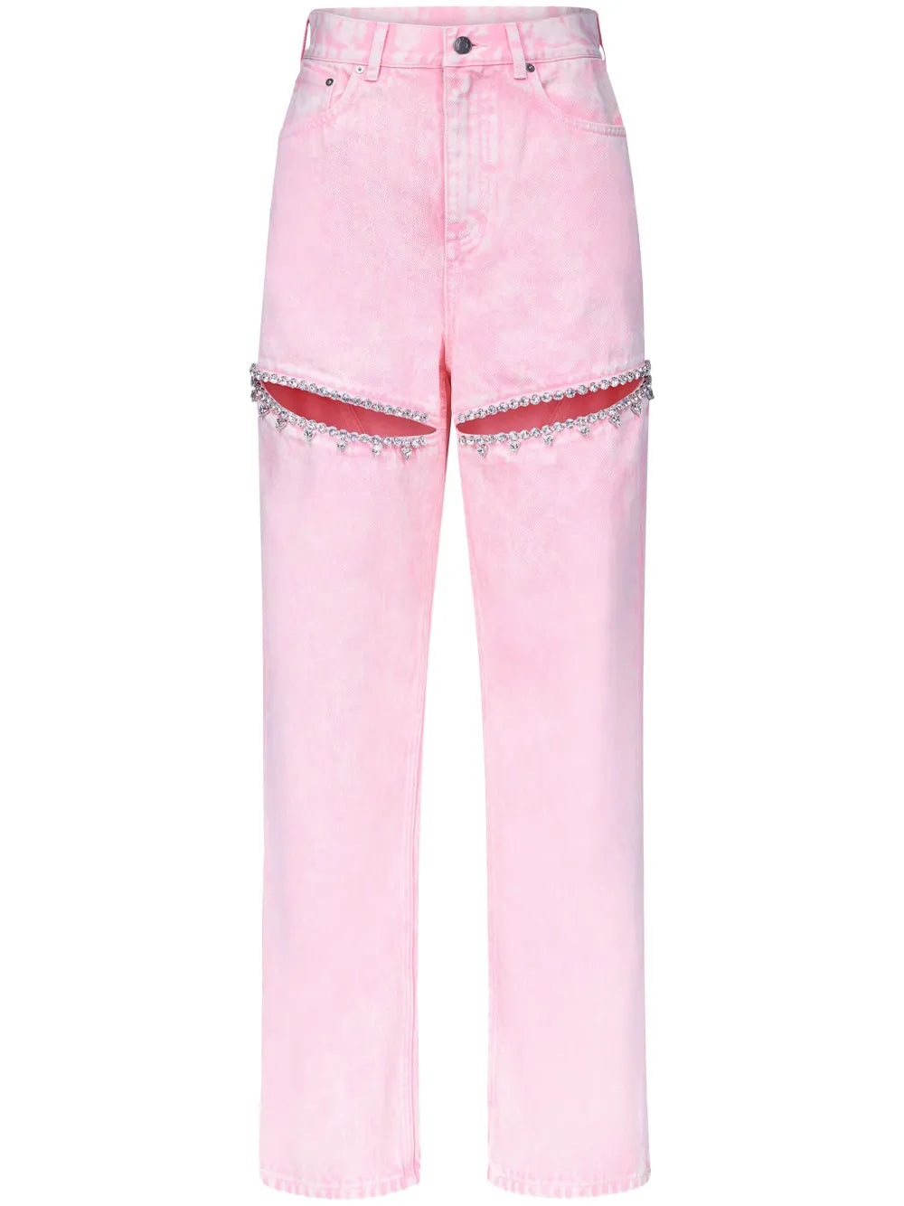 Crystal-Embellished High-Rise Straight-Leg Jeans