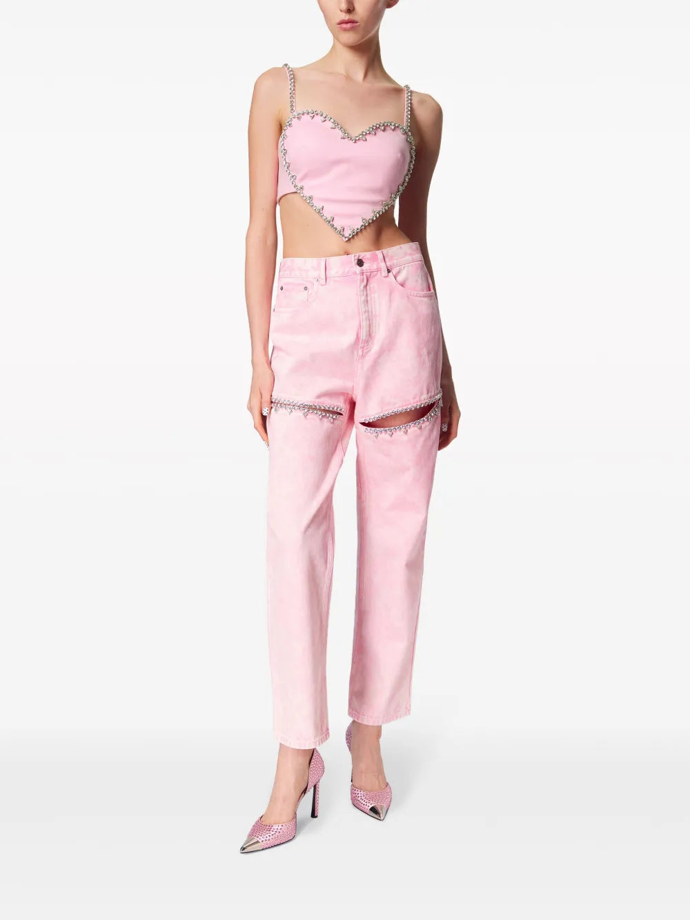 Crystal-Embellished High-Rise Straight-Leg Jeans