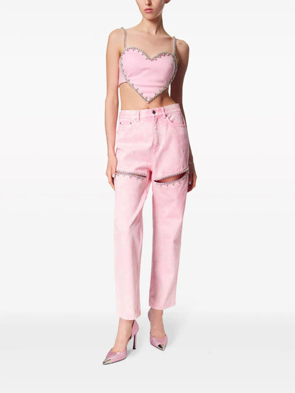 Crystal-Embellished High-Rise Straight-Leg Jeans