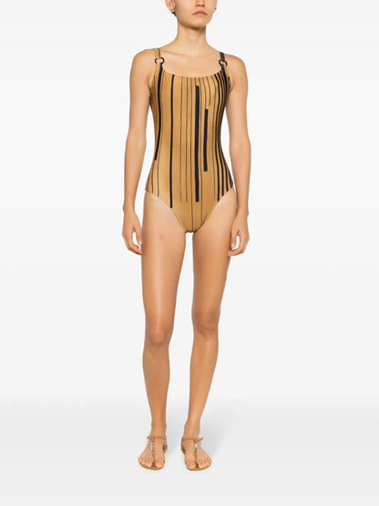 Striped Scoop-Neck Swimsuit