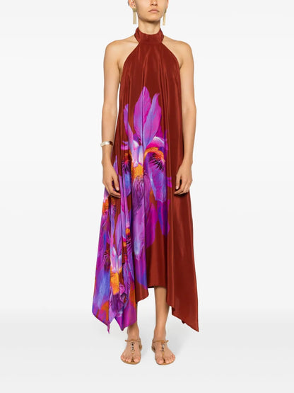 Orchid-Print Silk Dress