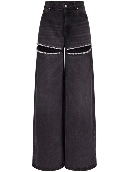 Crystal-Embellished High-Rise Wide-Leg Jeans
