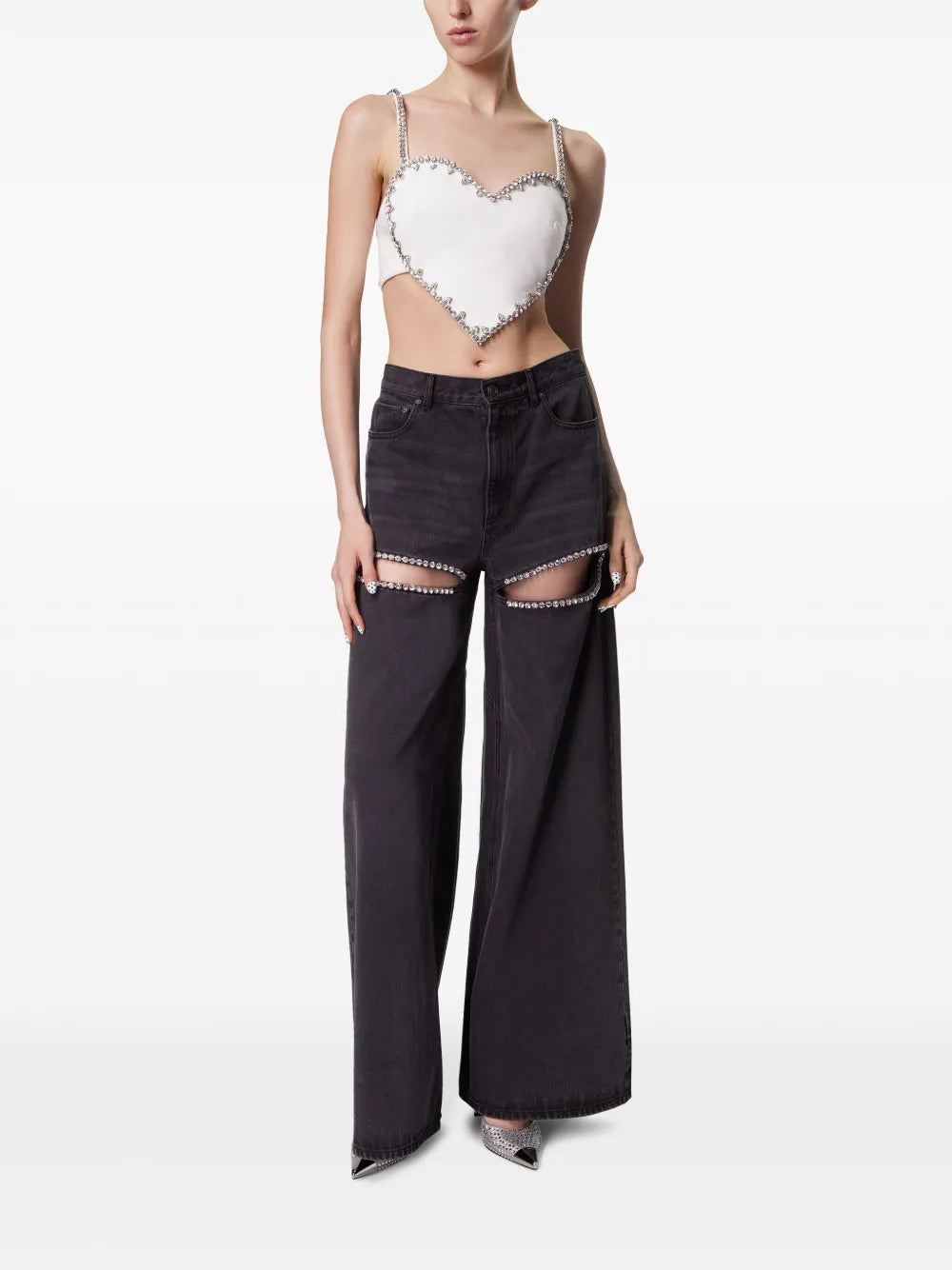 Crystal-Embellished High-Rise Wide-Leg Jeans