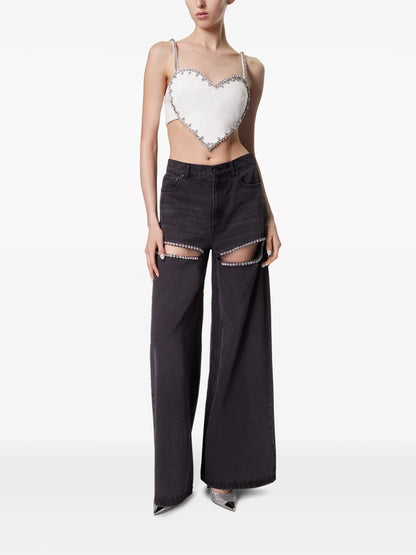 Crystal-Embellished High-Rise Wide-Leg Jeans