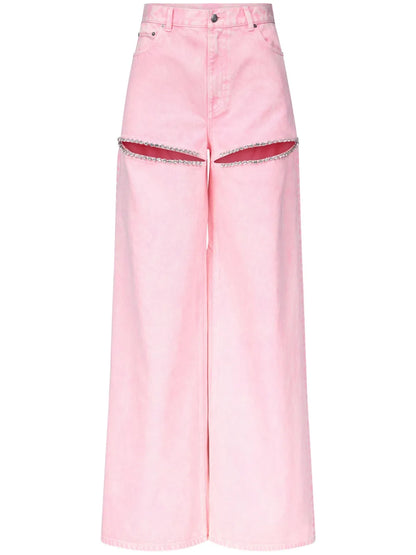 Crystal-Embellished High-Rise Wide-Leg Jeans