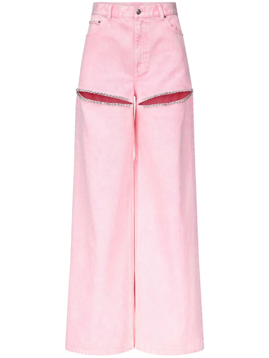 Crystal-Embellished High-Rise Wide-Leg Jeans