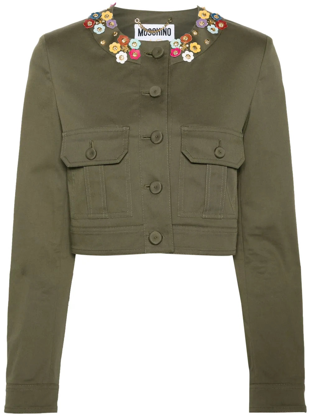 Floral-Appliqué Cropped Jacket