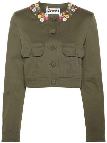 Floral-Appliqué Cropped Jacket