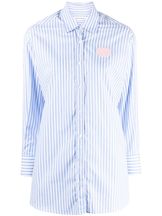 Slogan-Print Striped Shirt