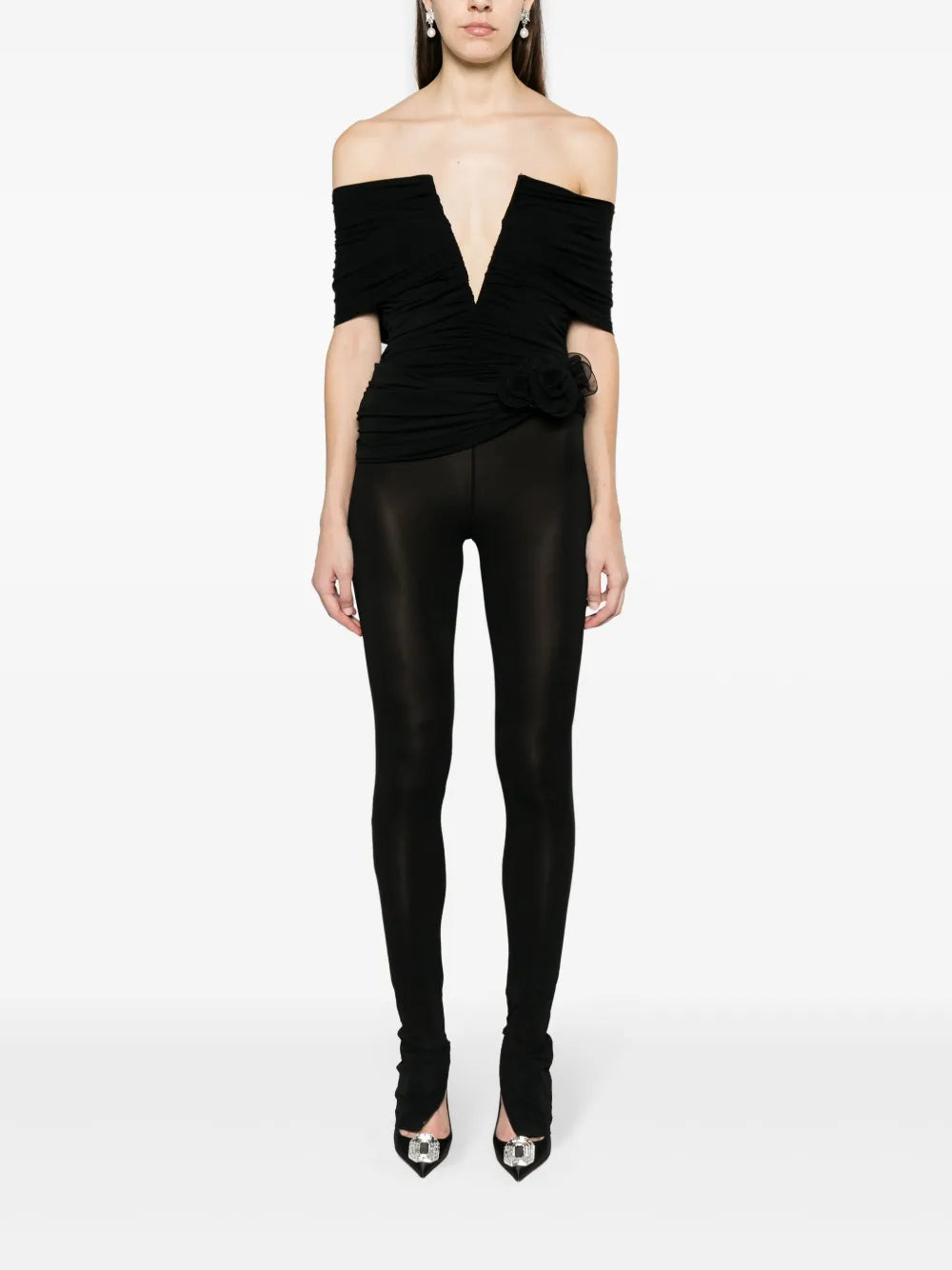 Ruched Plunge Wrap Blouse