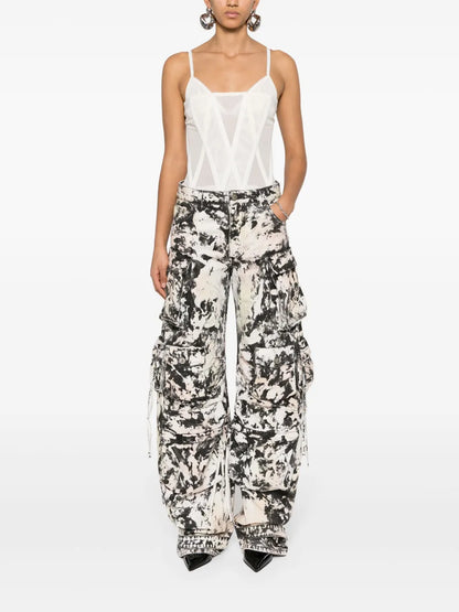 Fern Printed Wide-Leg Cargo Jeans