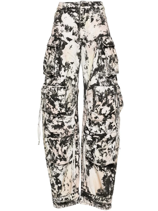Fern Printed Wide-Leg Cargo Jeans