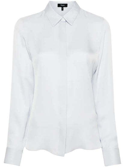 Classic-Collar Silk Shirt