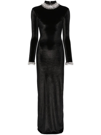 Crystal-Embellished Velvet Gown
