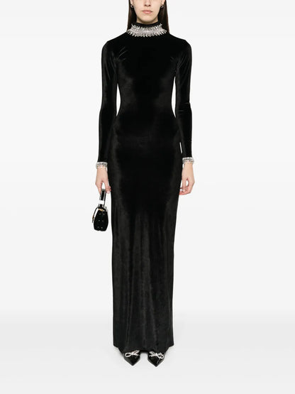 Crystal-Embellished Velvet Gown