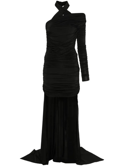 Asymmetric Draped Mini Dress