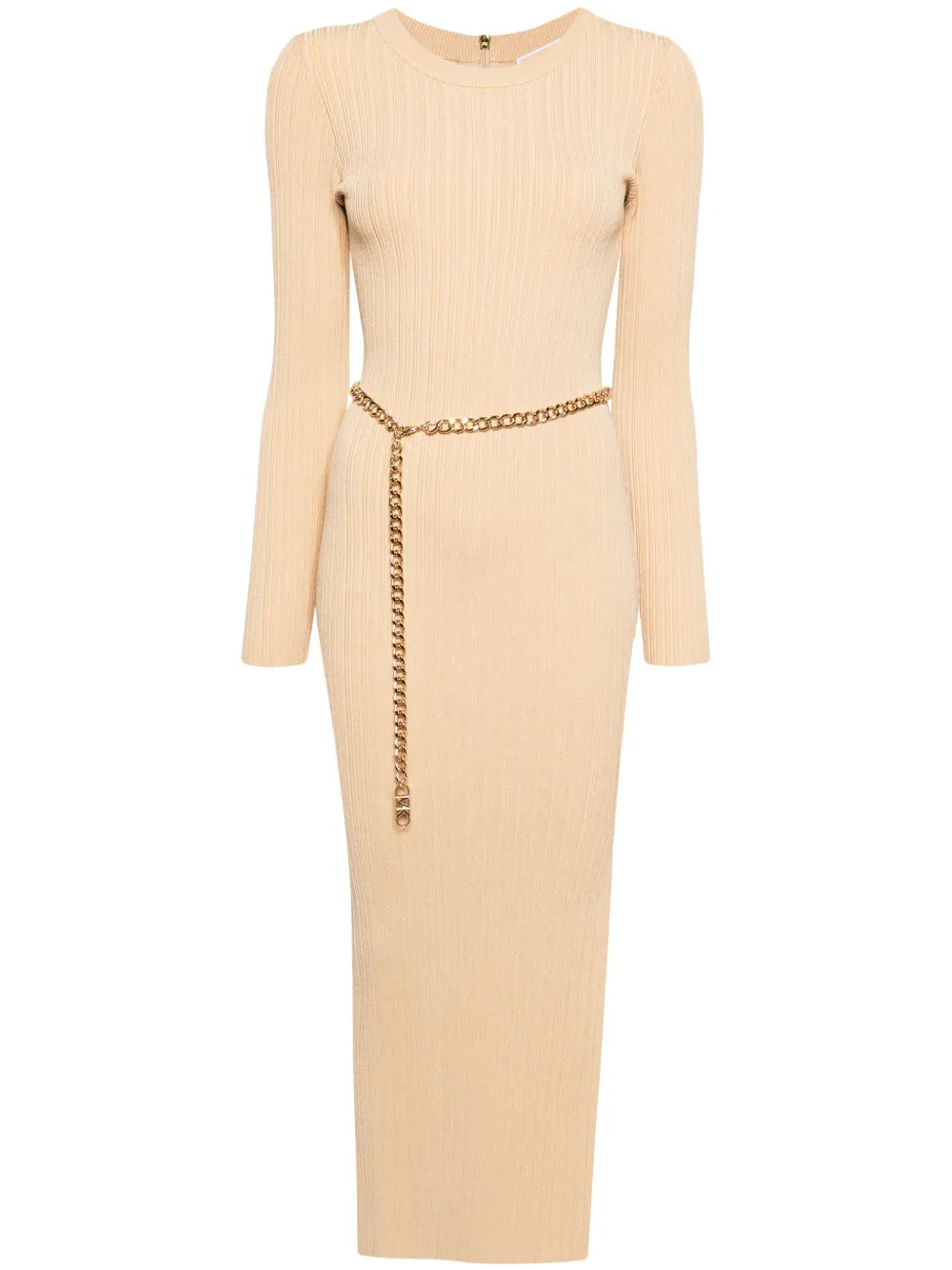 Chain-Belt Ribbed-Knit Midi Dress