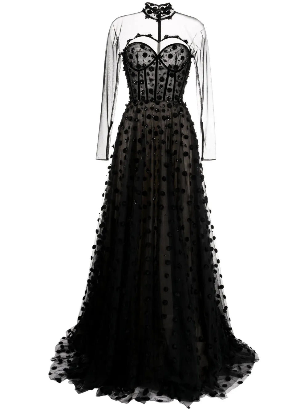Polka Dot Beaded Tulle Gown