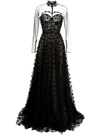 Polka Dot Beaded Tulle Gown