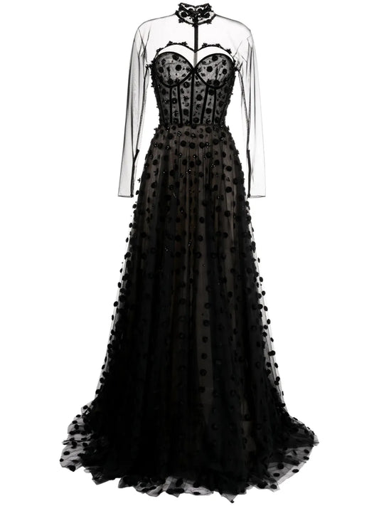 Polka Dot Beaded Tulle Gown