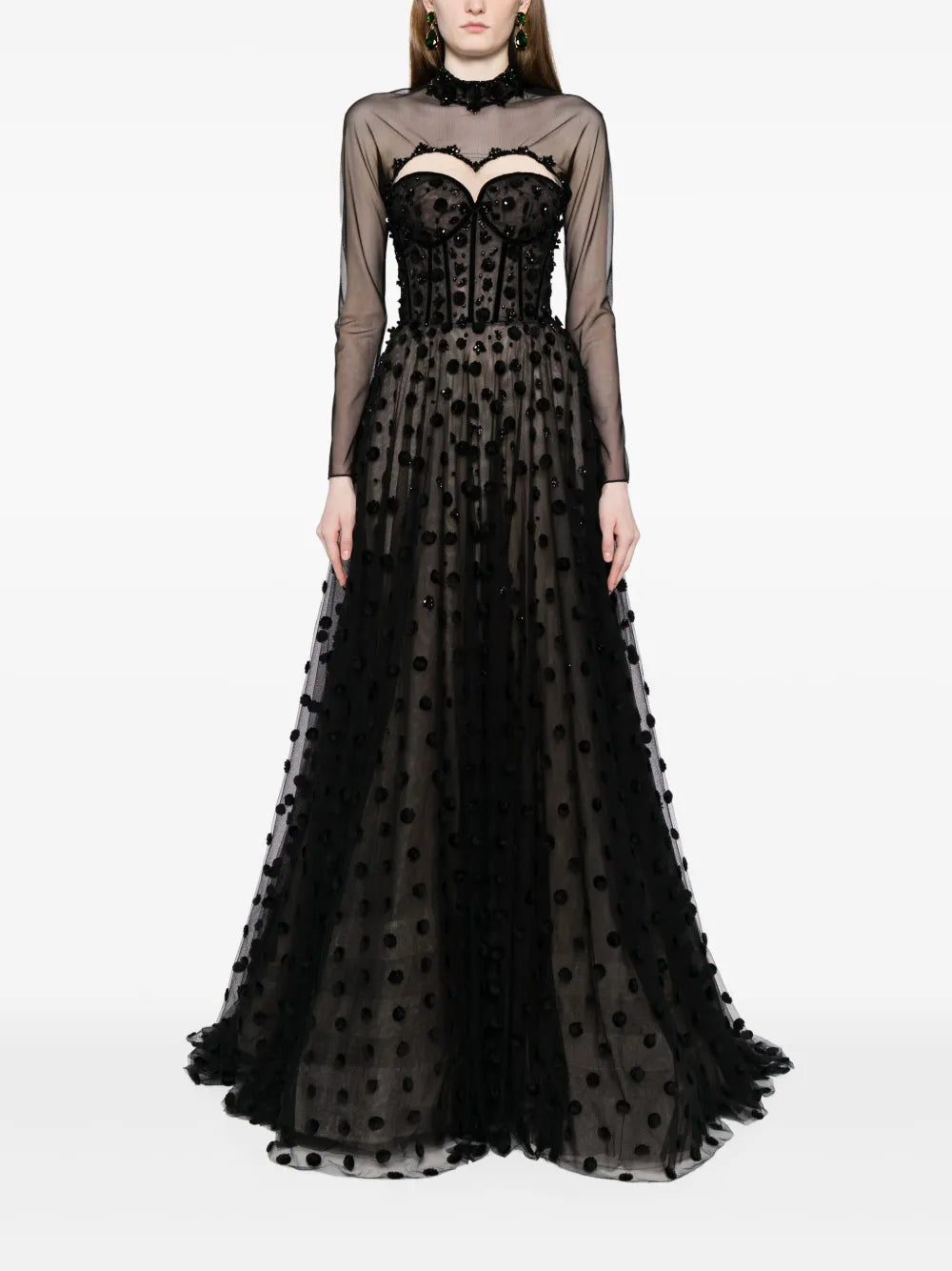 Polka Dot Beaded Tulle Gown