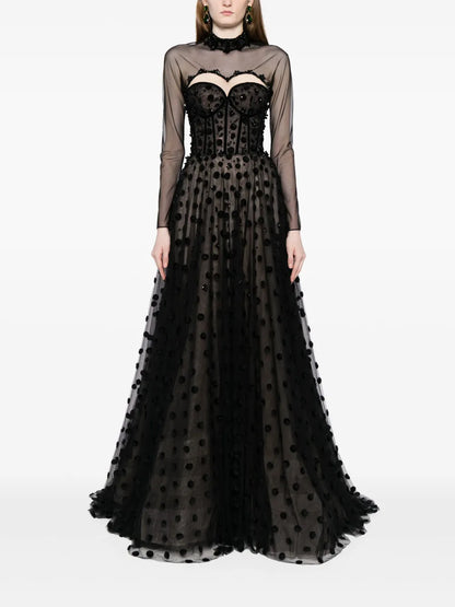 Polka Dot Beaded Tulle Gown