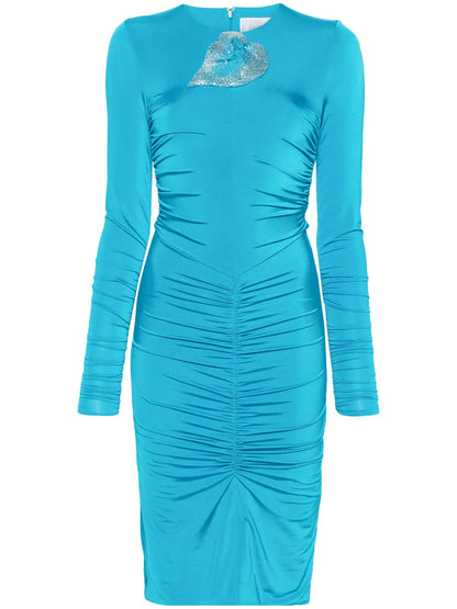 Floral-Appliqué Ruched Dress