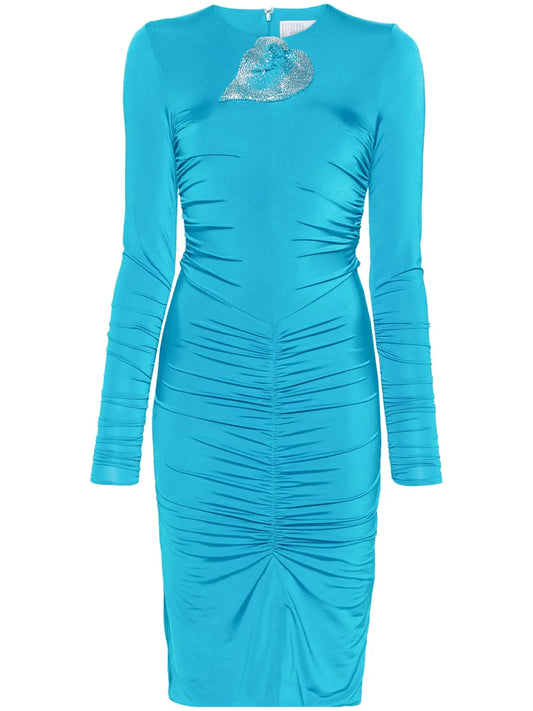 Floral-Appliqué Ruched Dress