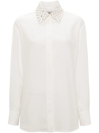 Embellished-Collar Patterned-Jacquard Shirt