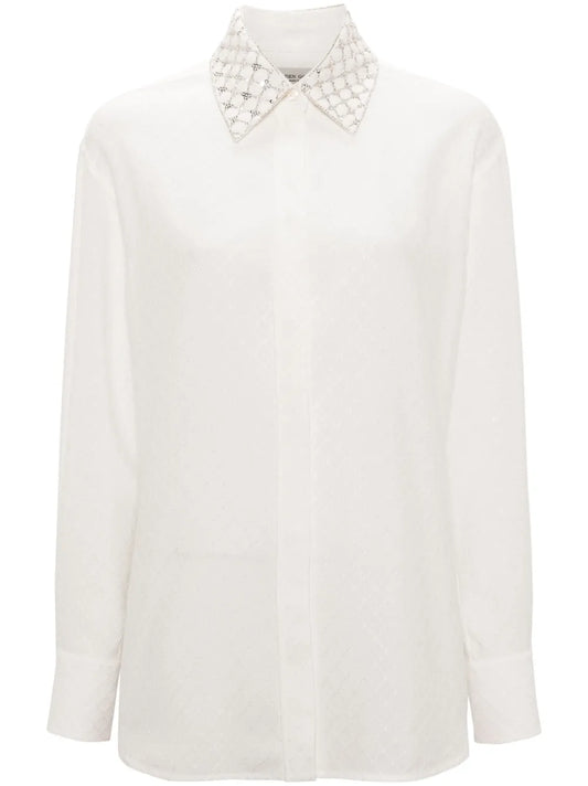 Embellished-Collar Patterned-Jacquard Shirt
