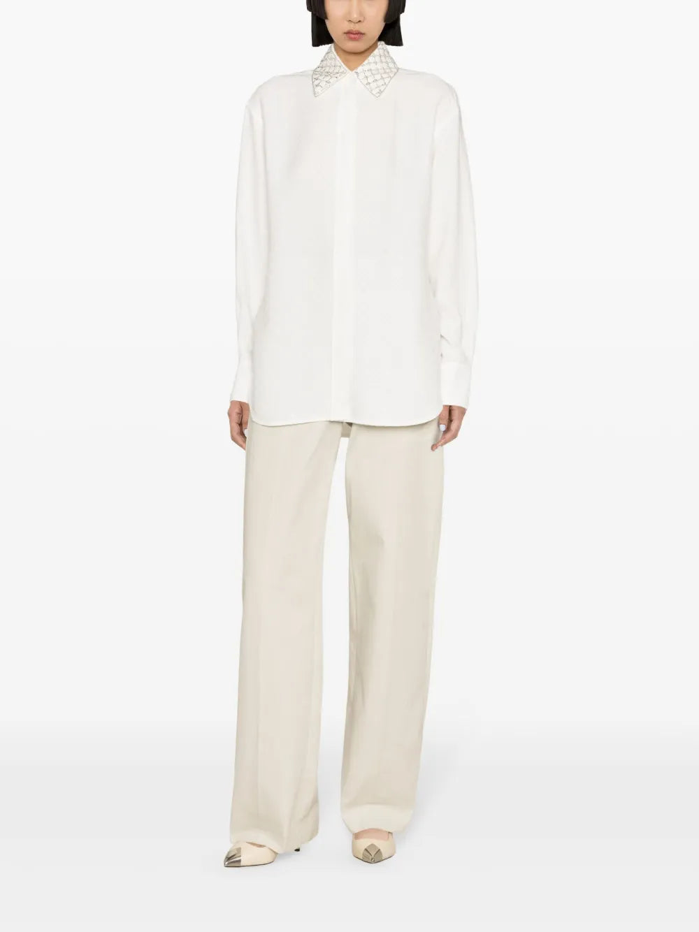 Embellished-Collar Patterned-Jacquard Shirt
