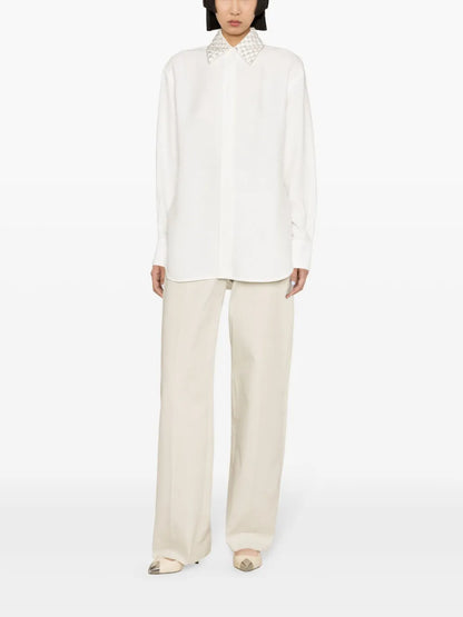 Embellished-Collar Patterned-Jacquard Shirt