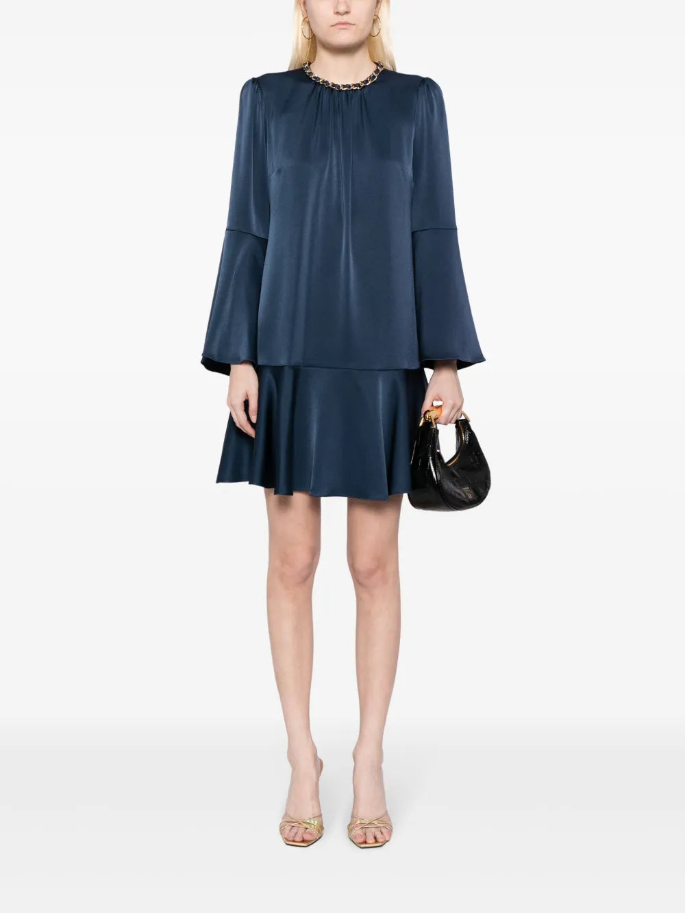 Chain-Trim Satin Minidress