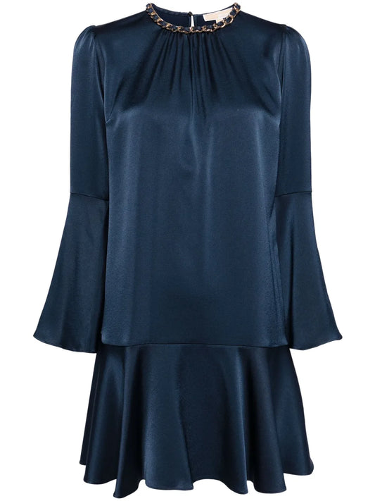 Chain-Trim Satin Minidress