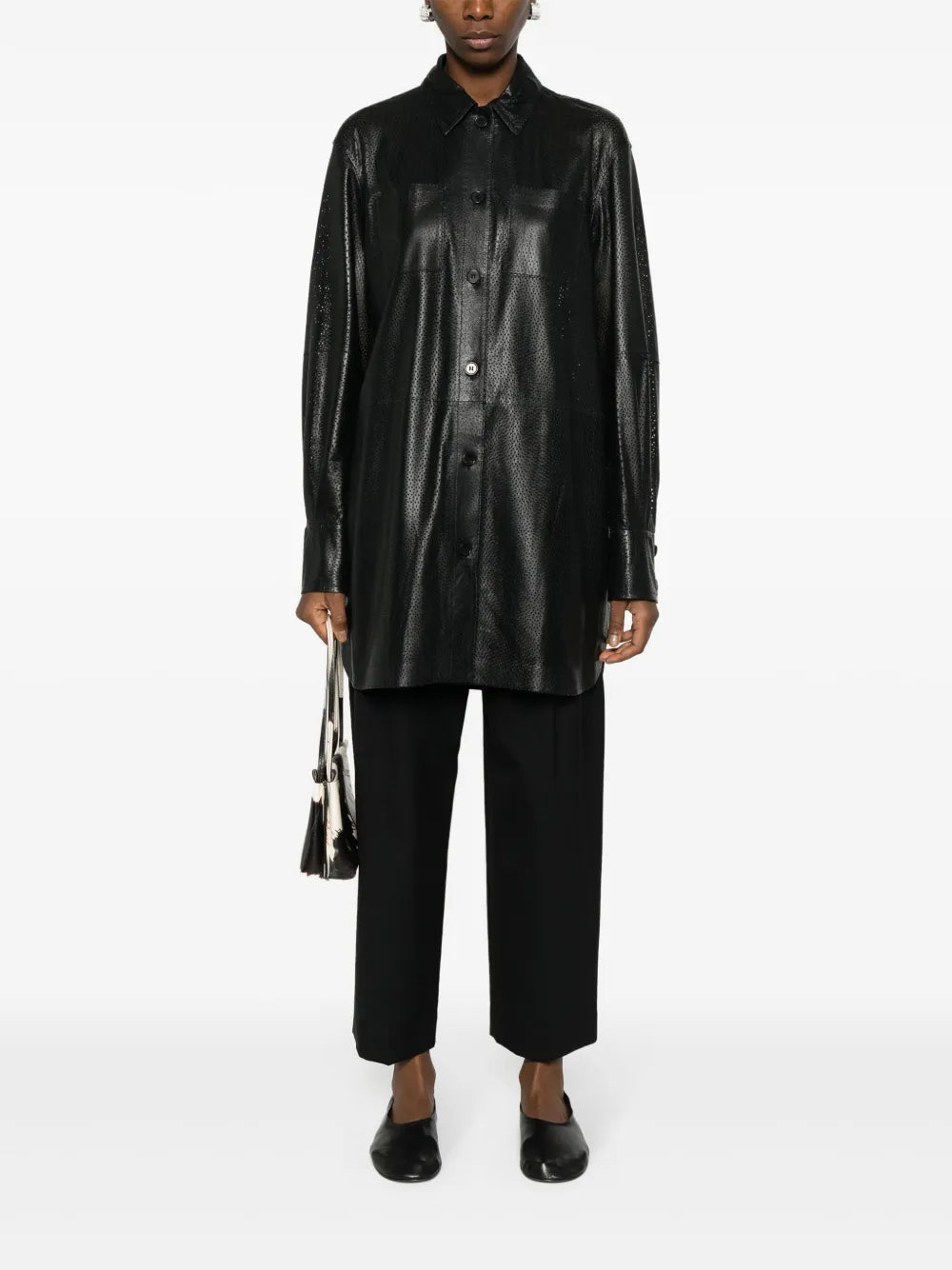 Mesh-Design Leather Jacket