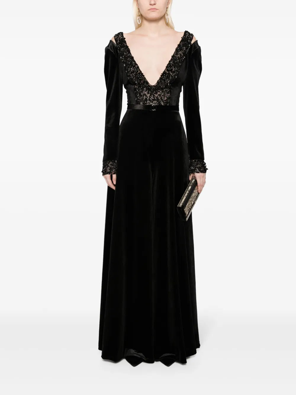 Beaded Velvet Wide-Leg Jumpsuit